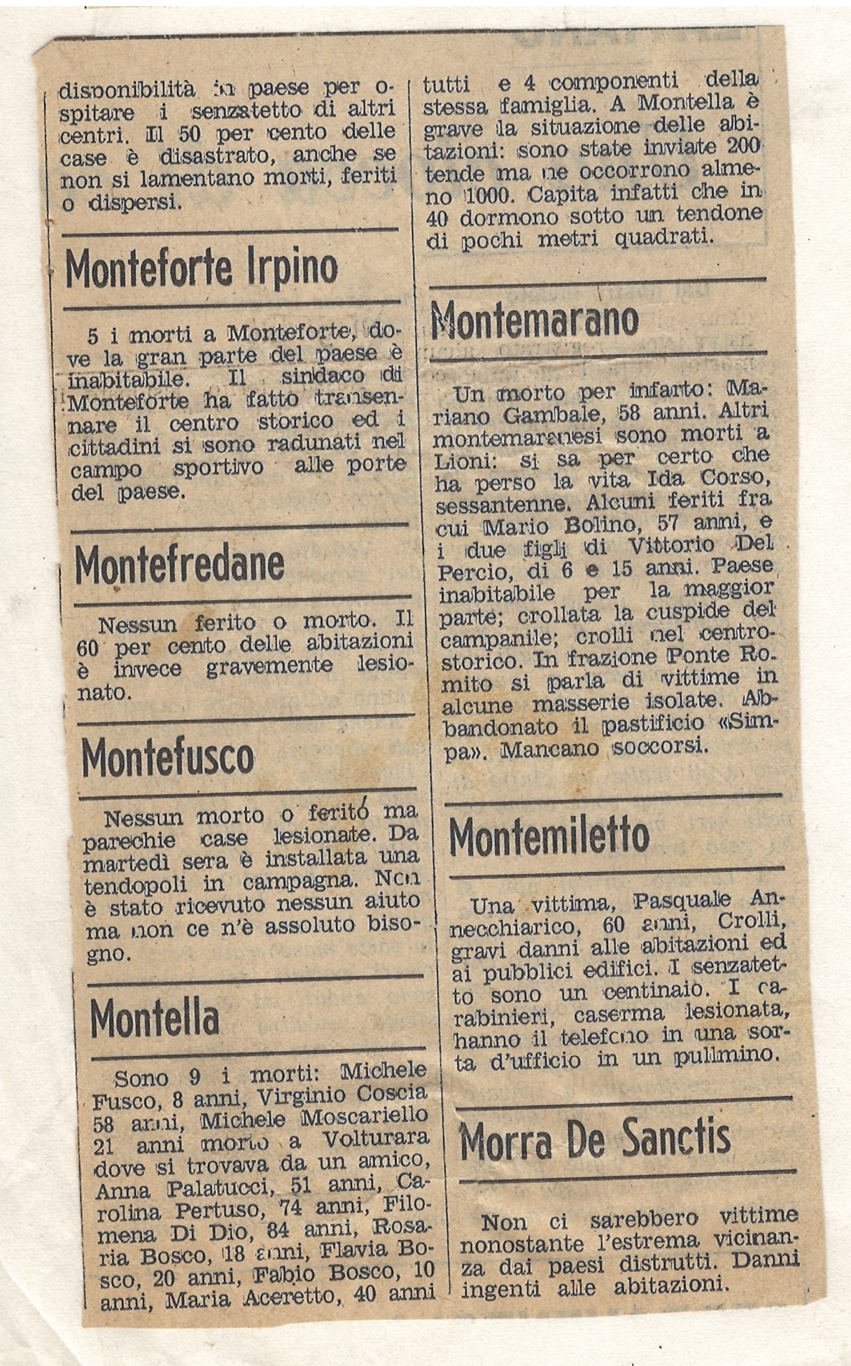 Terremoto Montella Articolo 02